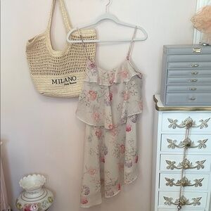 Floral Asymmetrical Dress - Cream and Pink